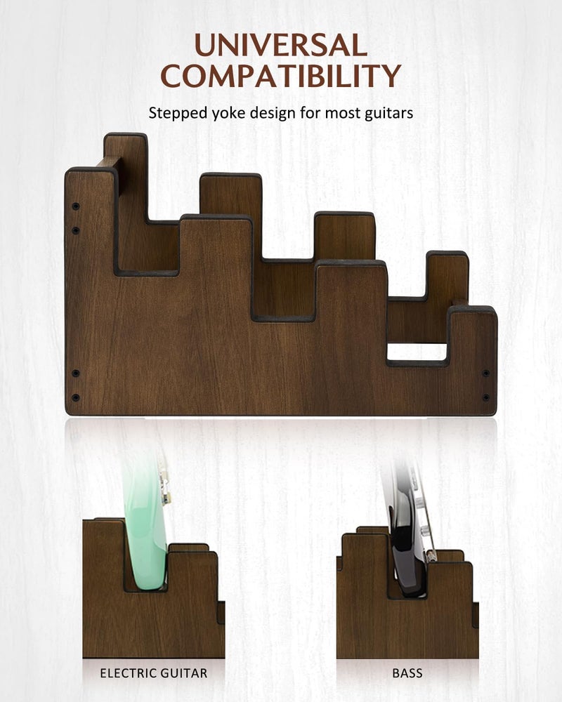 STRICH Wooden Guitar Stand for Multiple Guitars, 3-Holder, Front Display Space-Saving Floor Guitar Rack for Home, Studio, Stage, Walnut Color, L-3EW (For 3 Electric/Bass) - Image 2